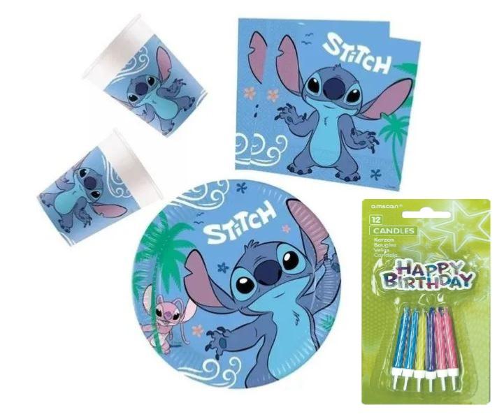 Mgs33 Kit (3) de décoration Anniversaire lilo et stitch ,36 pièces Complet pour Fête pour 8 enfants + 12 bougies happy birtdhay