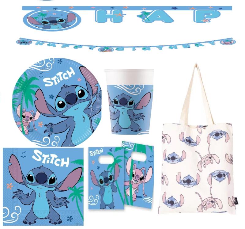 Kit (5) de décoration Anniversaire lilo et stitch ,Complet pour Fête pour 8 enfants deluxe + 1 sac plage