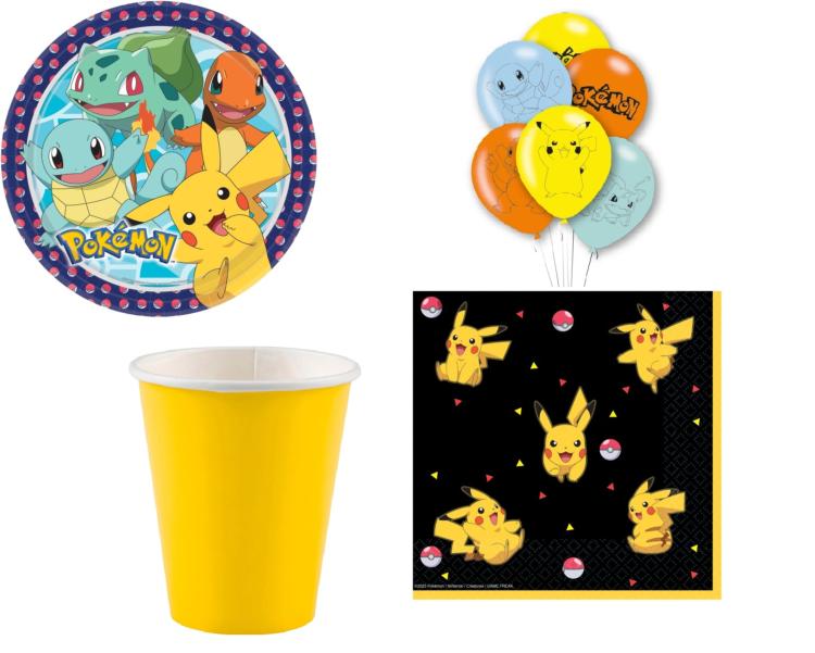 Mgs33 ( cde 4 )Pokemon de fête d'anniversaire pour Enfants Décoration - Assiettes, gobelets, Serviettes,ballons pour 8 invités