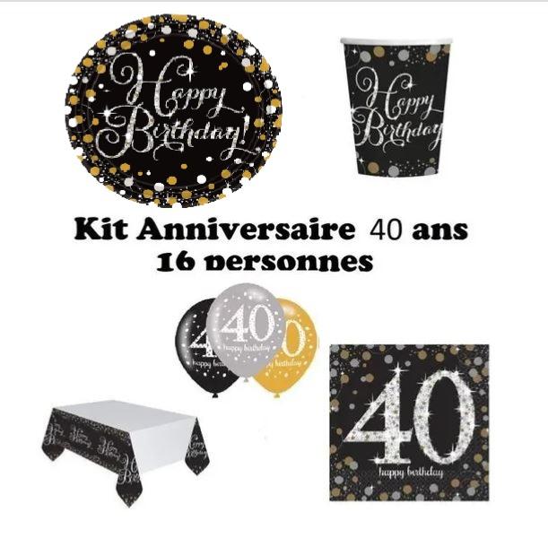 Mgs33 Kit (cde7 ) Anniversaire 40 ans complet décoration table 16 personnes (16 Assiettes, 16 gobelets, 16 Serviettes, 1 Nappe ...